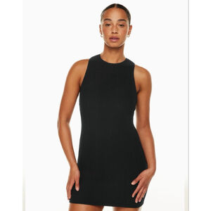 Babaton Sculpt Knit Racer Mini Dress Black Bodycon Compressive Large